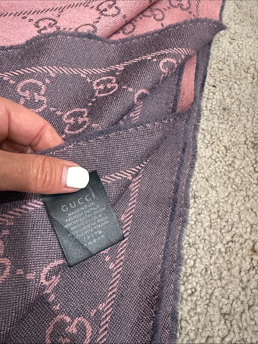 Gucci Pink and gray GG Jacquard Scarf with Fringe